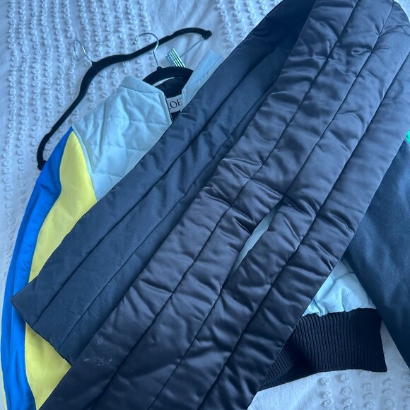 Loewe Bomber Jacket Quilted Color-block Balloon Sleeves w/ Detachable Wrap Scarf - Picture 15 of 15